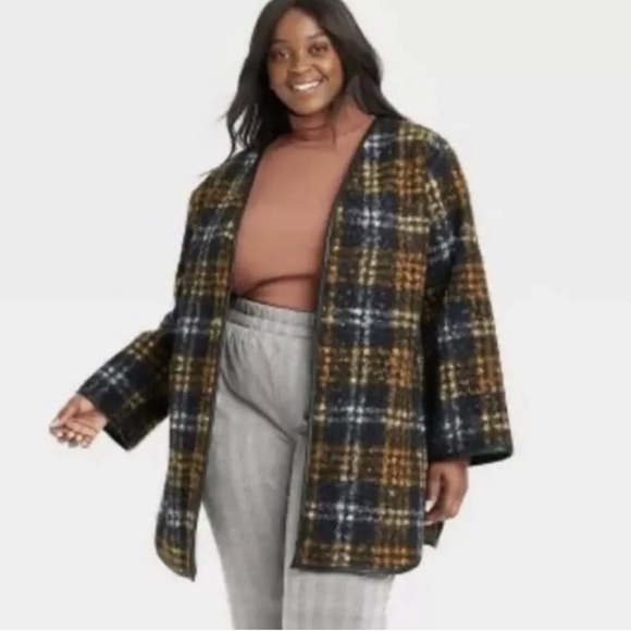 Ava & Viv Women's Size 4X Orange & Black Rust Plaid Open Front Soft Overcoat - Picture 1 of 9